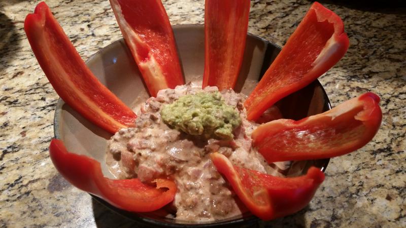 Taco Dip with Red Pepper Chips